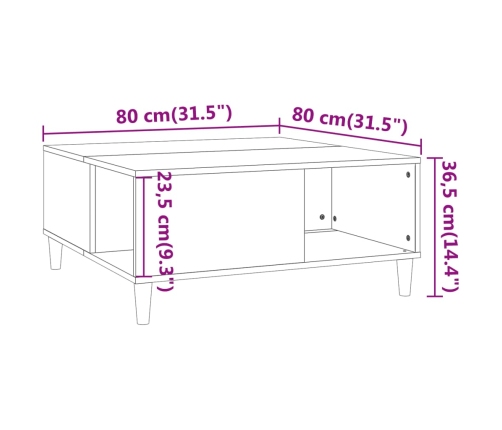 Mesa de centro madera contrachapada negro 80x80x36,5 cm