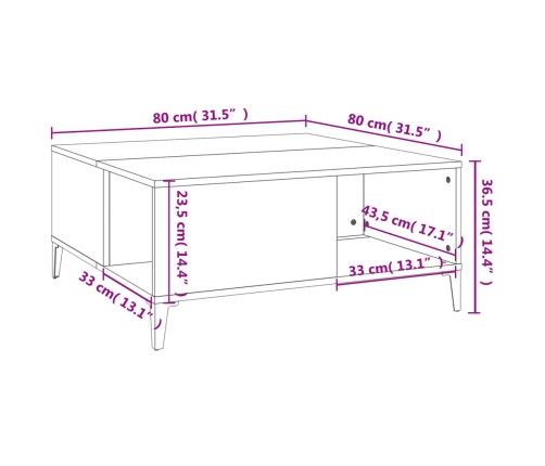 Mesa de centro madera contrachapada negro 80x80x36,5 cm