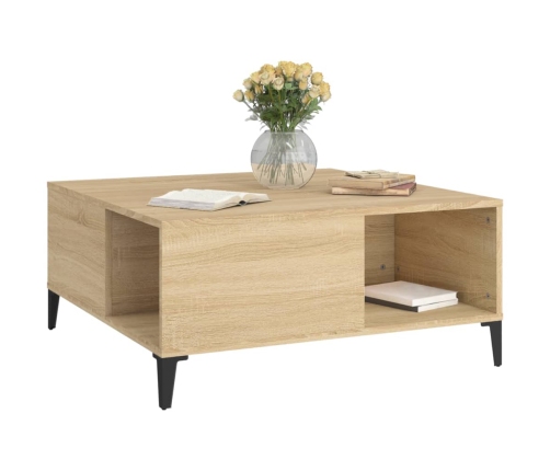 Mesa de centro madera contrachapada roble Sonoma 80x80x36,5 cm