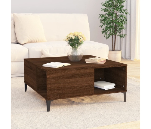 vidaXL Mesa de centro madera contrachapada roble marrón 80x80x36,5 cm