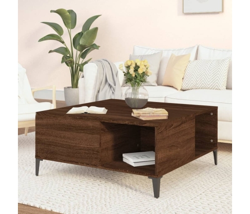 vidaXL Mesa de centro madera contrachapada roble marrón 80x80x36,5 cm