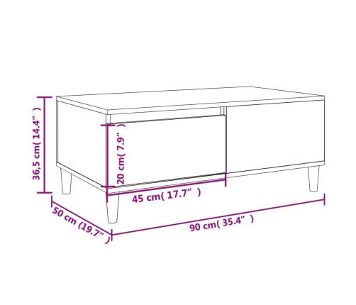 Mesa de centro madera contrachapada blanco 90x50x36,5 cm