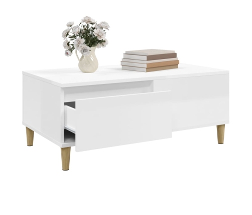 Mesa de centro madera contrachapada blanco brillo 90x50x36,5 cm