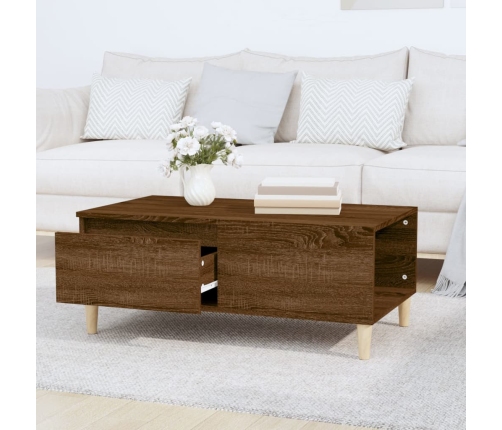 Mesa de centro madera contrachapada marrón roble 90x50x36,5 cm