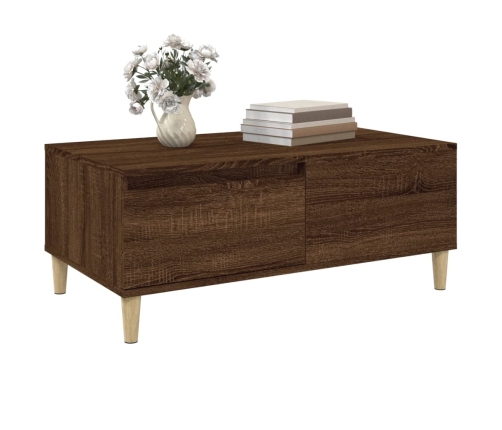 Mesa de centro madera contrachapada marrón roble 90x50x36,5 cm