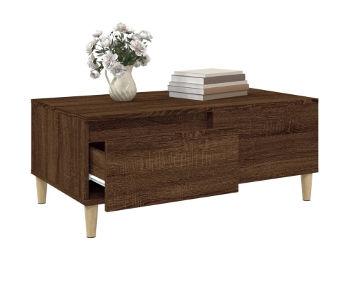 Mesa de centro madera contrachapada marrón roble 90x50x36,5 cm