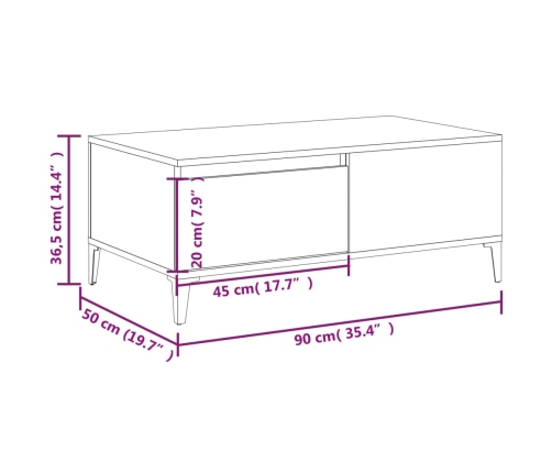 Mesa de centro madera contrachapada blanco 90x50x36,5 cm