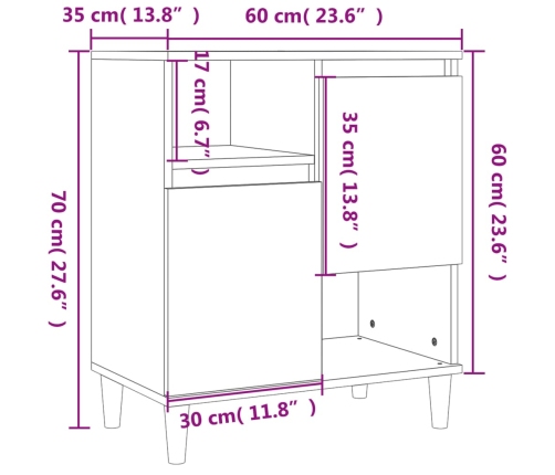 Aparador de madera contrachapada roble Sonoma 60x35x70 cm