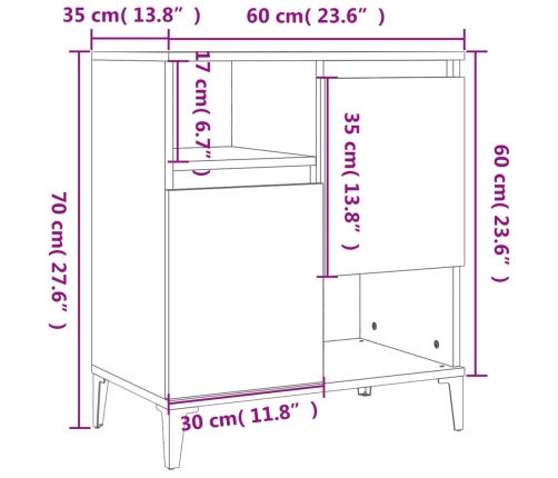 Aparador de madera contrachapada blanco 60x35x70 cm