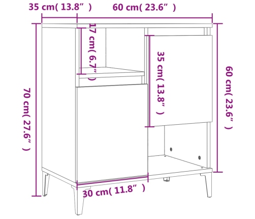 Aparador de madera contrachapada blanco brillante 60x35x70 cm