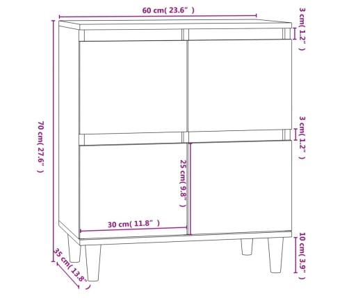 Aparador de madera contrachapada negro 60x35x70 cm