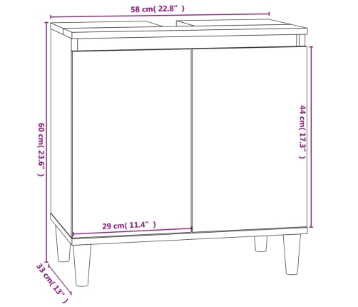 Armario para lavabo madera contrachapada blanco 58x33x60 cm