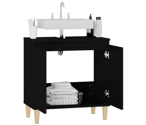 Armario para lavabo madera contrachapada negro 58x33x60 cm