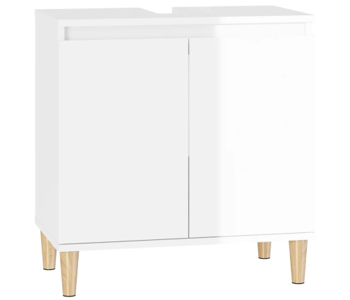 Armario de lavabo madera contrachapada blanco brillo 58x33x60cm