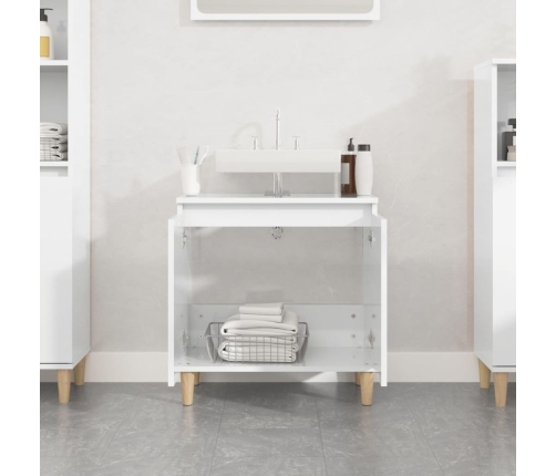 Armario de lavabo madera contrachapada blanco brillo 58x33x60cm