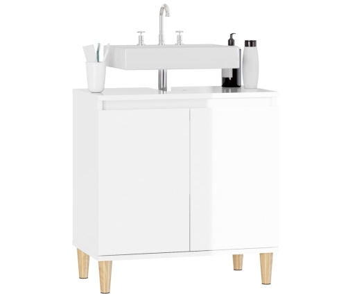 Armario de lavabo madera contrachapada blanco brillo 58x33x60cm