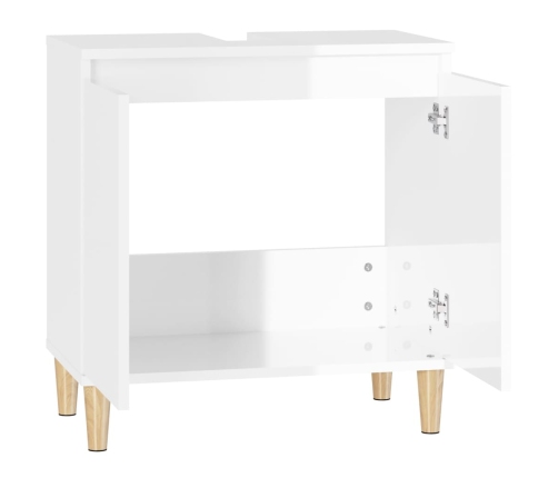 Armario de lavabo madera contrachapada blanco brillo 58x33x60cm