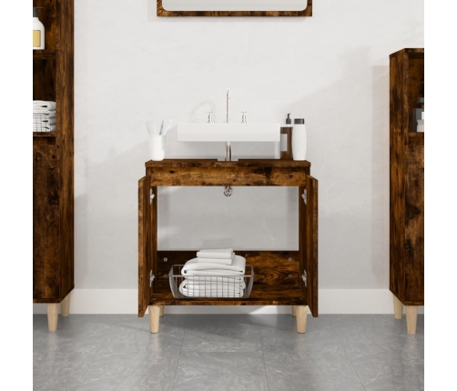 Armario de lavabo madera contrachapada roble ahumado 58x33x60cm