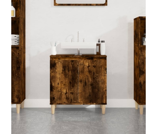 Armario de lavabo madera contrachapada roble ahumado 58x33x60cm