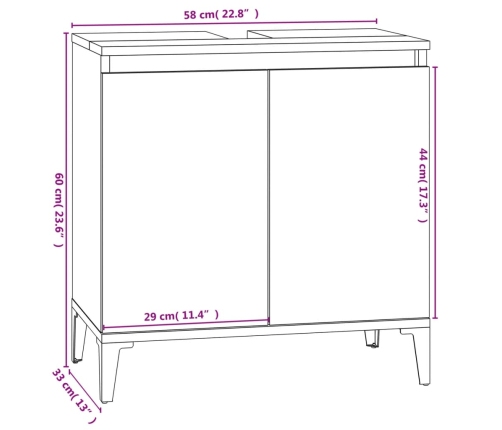 Armario para lavabo madera contrachapada blanco 58x33x60 cm