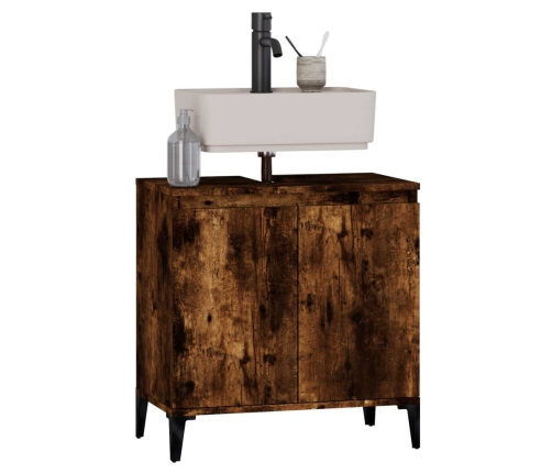 Armario de lavabo madera contrachapada roble ahumado 58x33x60cm