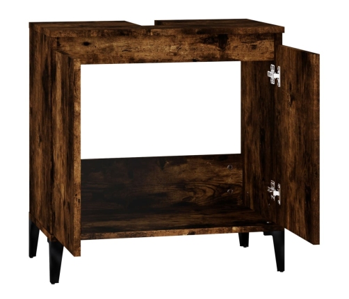 Armario de lavabo madera contrachapada roble ahumado 58x33x60cm