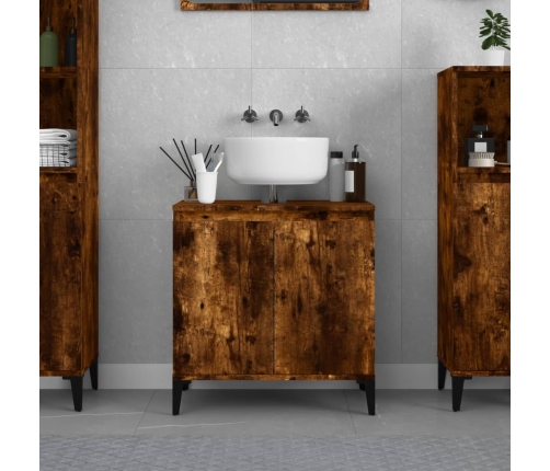 Armario de lavabo madera contrachapada roble ahumado 58x33x60cm