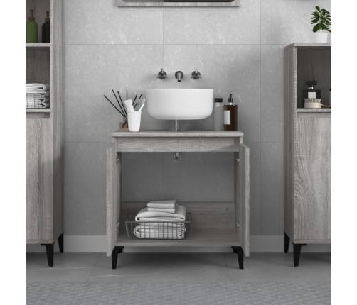 Armario de lavabo madera contrachapada gris Sonoma 58x33x60 cm