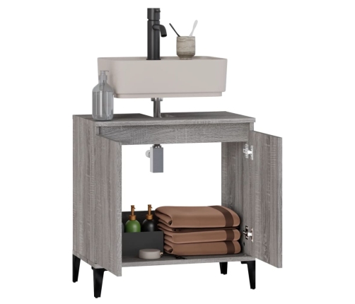 Armario de lavabo madera contrachapada gris Sonoma 58x33x60 cm