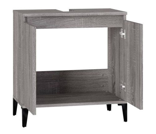 Armario de lavabo madera contrachapada gris Sonoma 58x33x60 cm