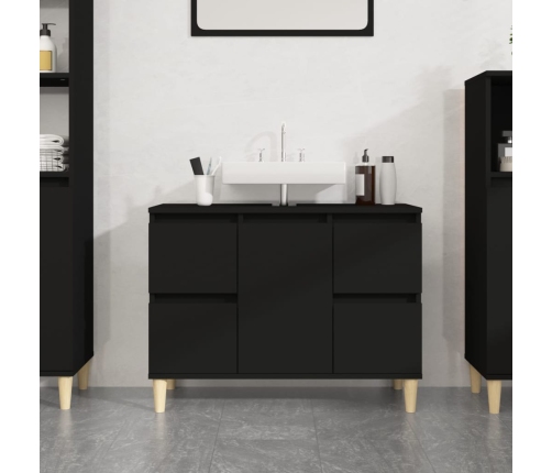 Armario para lavabo madera contrachapada negro 80x33x60 cm