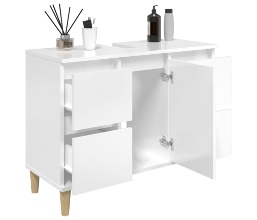 Armario de lavabo madera contrachapada blanco brillo 80x33x60cm