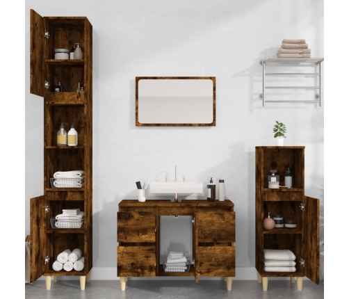 Armario de lavabo madera contrachapada roble ahumado 80x33x60cm