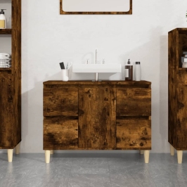 Armario de lavabo madera contrachapada roble ahumado 80x33x60cm