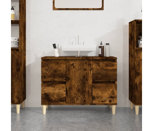 Armario de lavabo madera contrachapada roble ahumado 80x33x60cm