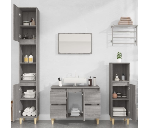 Armario de lavabo madera contrachapada gris Sonoma 80x33x60 cm