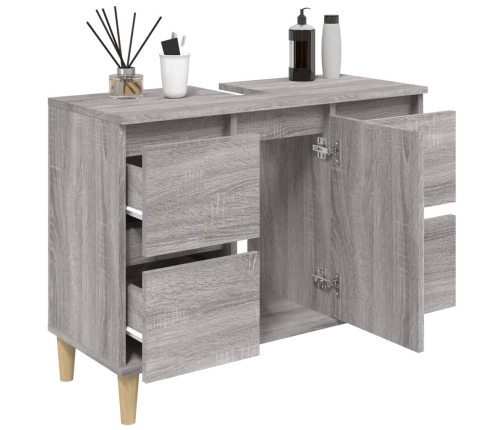 Armario de lavabo madera contrachapada gris Sonoma 80x33x60 cm