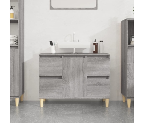 Armario de lavabo madera contrachapada gris Sonoma 80x33x60 cm