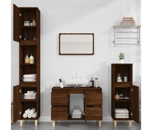 Armario de lavabo madera contrachapada roble marrón 80x33x60 cm