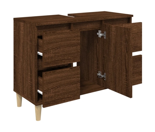 Armario de lavabo madera contrachapada roble marrón 80x33x60 cm