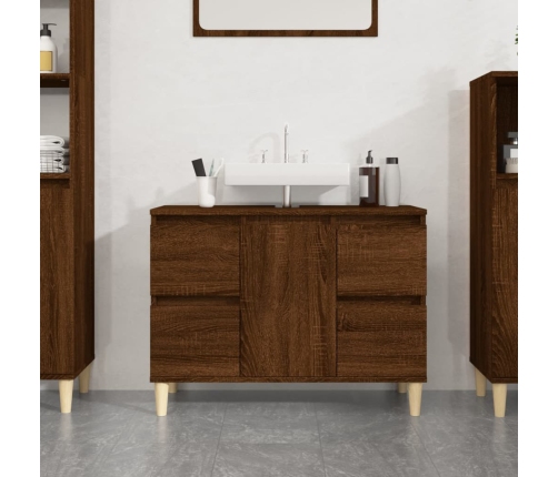 Armario de lavabo madera contrachapada roble marrón 80x33x60 cm