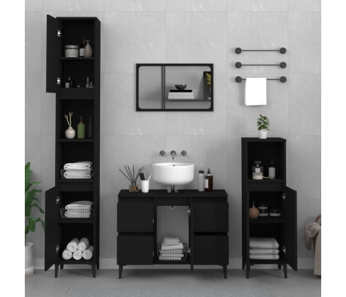 Armario para lavabo madera contrachapada negro 80x33x60 cm