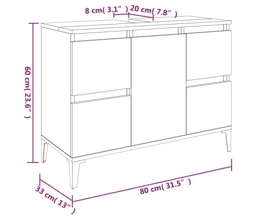 Armario para lavabo madera contrachapada negro 80x33x60 cm