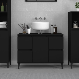 Armario para lavabo madera contrachapada negro 80x33x60 cm