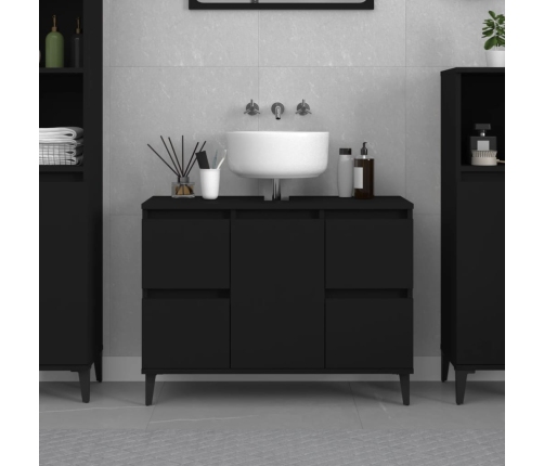 Armario para lavabo madera contrachapada negro 80x33x60 cm