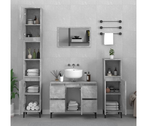 Armario de lavabo madera contrachapada gris hormigón 80x33x60cm