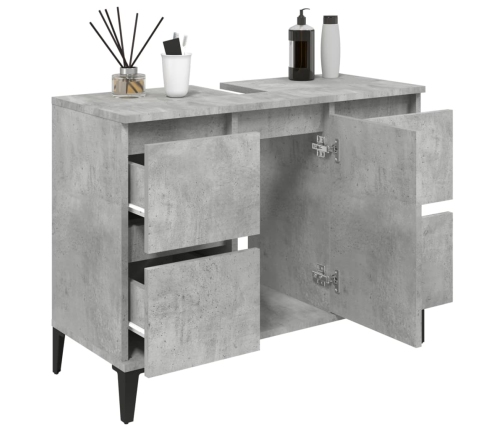 Armario de lavabo madera contrachapada gris hormigón 80x33x60cm