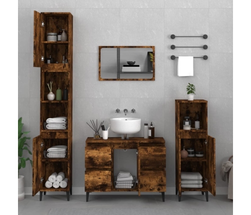 Armario de lavabo madera contrachapada roble ahumado 80x33x60cm