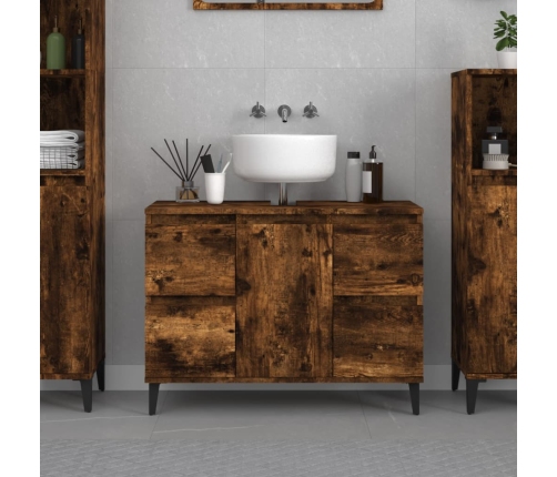 Armario de lavabo madera contrachapada roble ahumado 80x33x60cm