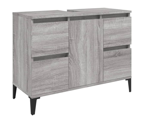 Armario de lavabo madera contrachapada gris Sonoma 80x33x60 cm